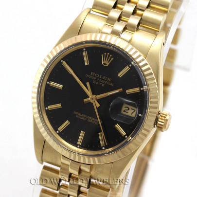 Rolex Vintage 14K Oyster Perpetual Date Ref 15037 Black Dial